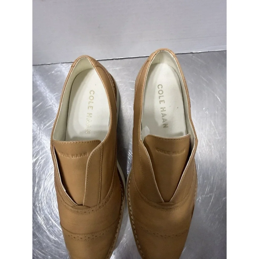 Cole Haan Grand.360 FlowerFoam Slip-On Platform Oxford Shoes Tan Leather 9B